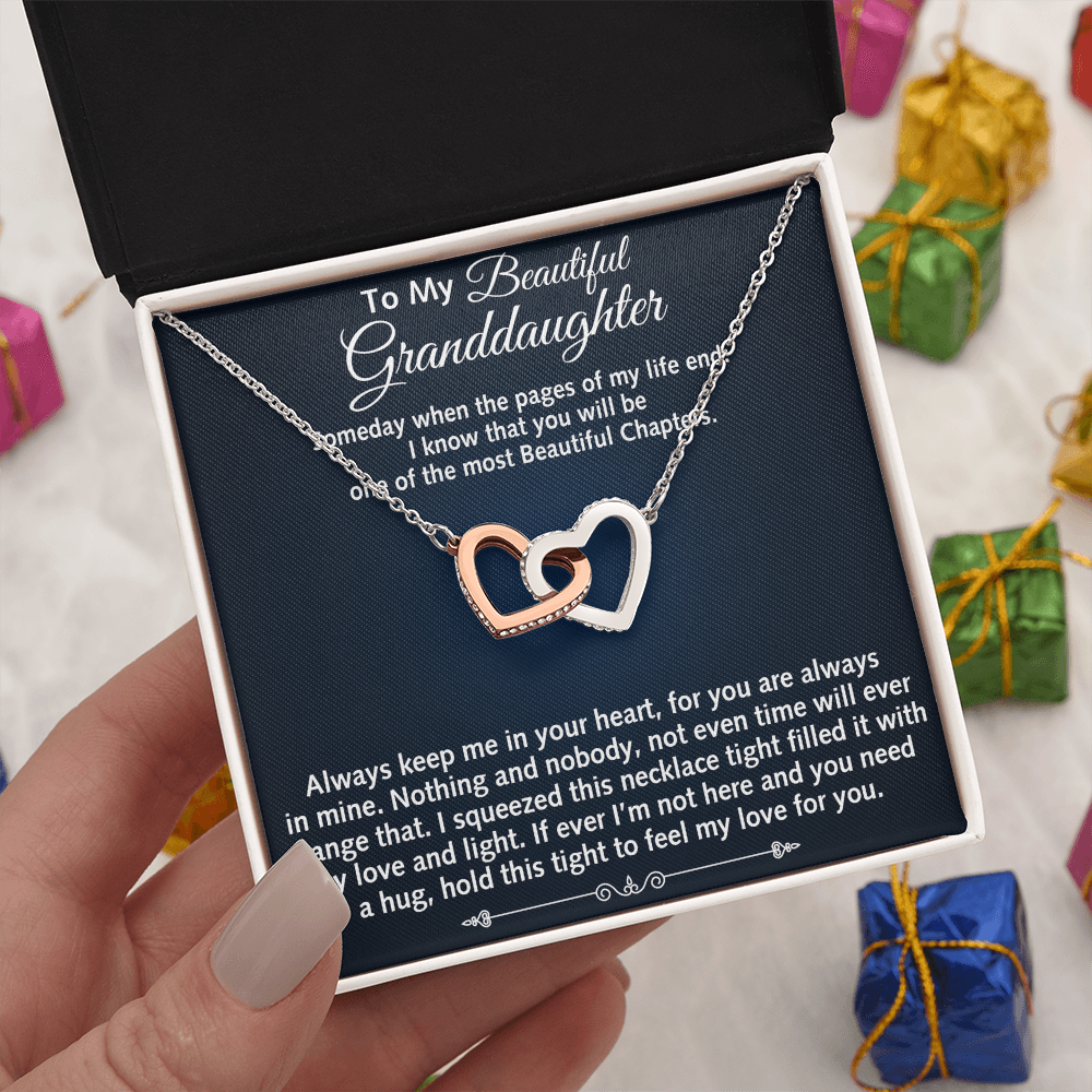 To My Beautiful Granddaughter Birthday Gift Interlock Joined Heart Necklace Gift (134304733391)