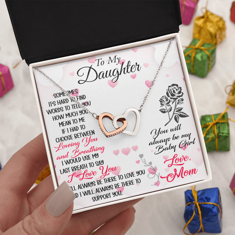 To My Daughter Interlock Heart Necklace - Luxury Family Matching Gift from Dad, Father for Birthday, Christmas, or any Special Occasion