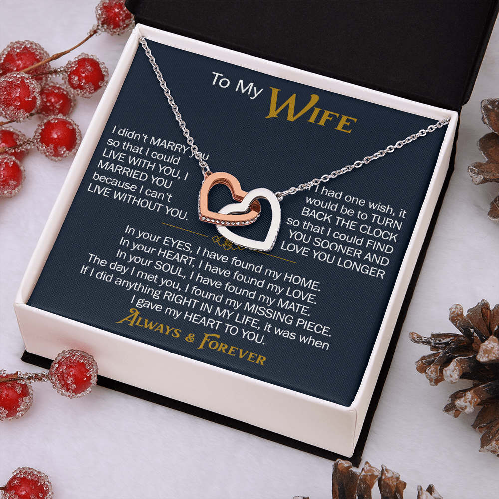 To My Wife Interlocking Hearts Necklace Gift From Husband, Meaningful Jewelry for Soulmate, Partner, Bride