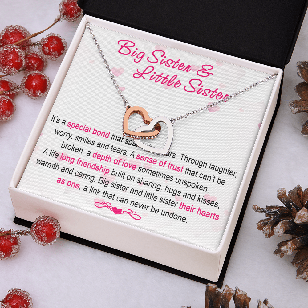 To My Sis Necklace – Interlock Heart Pendant with Message Card and Gift Box, Meaningful Jewelry Gift for Birthday, Christmas or Graduation