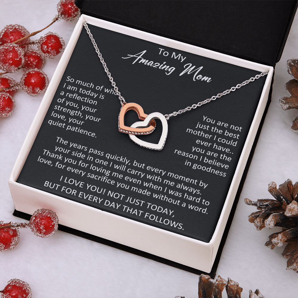 To My Amazing Mom Interlocking Heart Necklace - Meaningful Birthday Gift for Mother from Daughter, Son