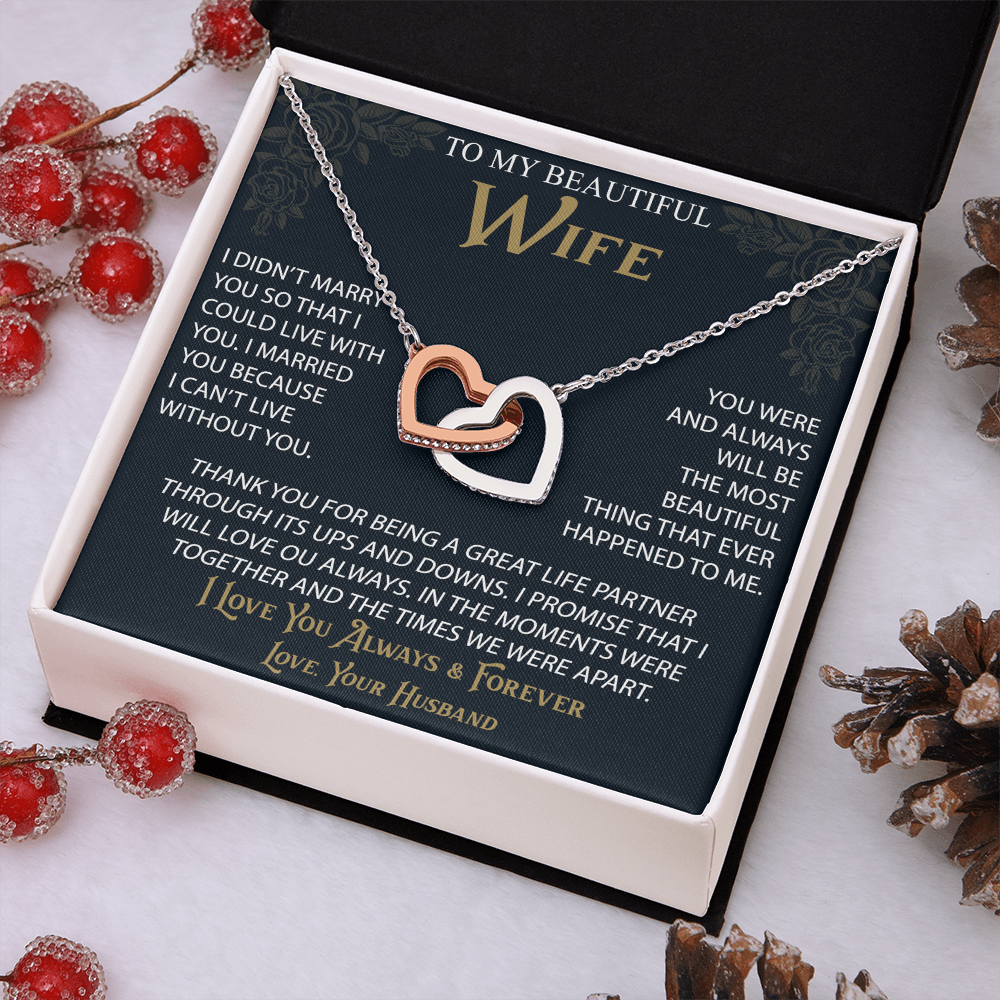 To My Wife Interlocking Hearts Necklace from Husband, Christmas Gifts For Women, Anniversary Gift For Wife, Soulmate