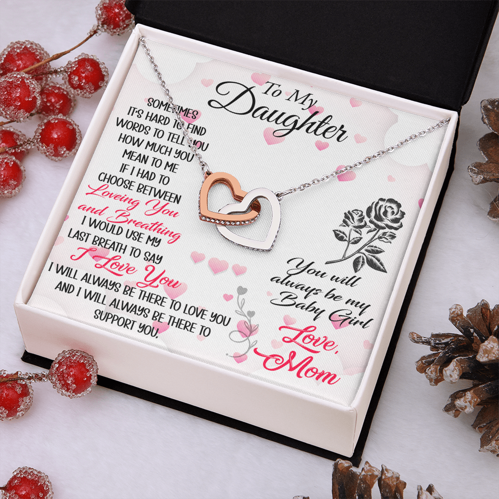 To My Daughter Interlock Heart Necklace - Luxury Family Matching Gift from Dad, Father for Birthday, Christmas, or any Special Occasion