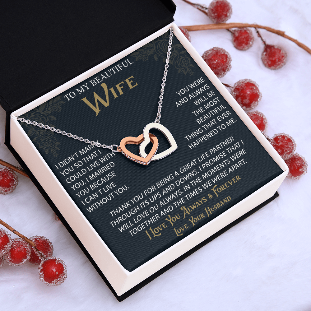 To My Wife Interlocking Hearts Necklace from Husband, Christmas Gifts For Women, Anniversary Gift For Wife, Soulmate