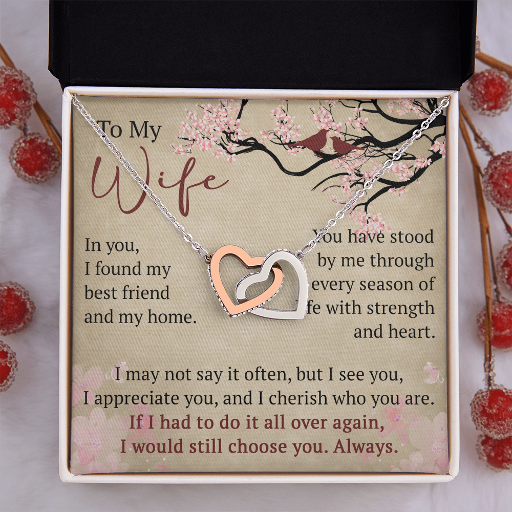To My Wife Interlock Hearts Necklace Gift From Husband, Meaningful Jewelry for Soulmate, Partner, Bride - Birthday, Wedding Anniversary Present