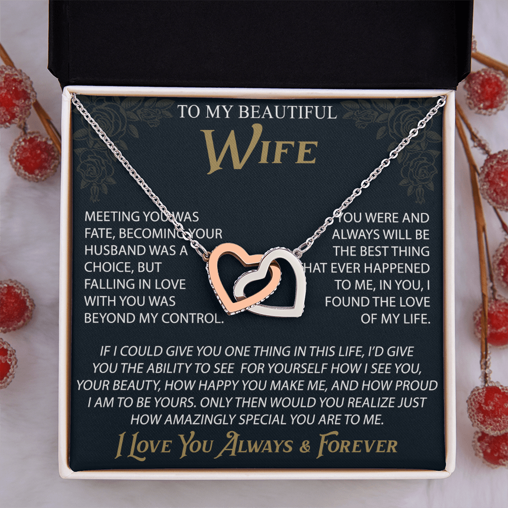 To My Wife Interlocking Hearts Necklace, Christmas Gifts For Women, Anniversary Gift For Wife