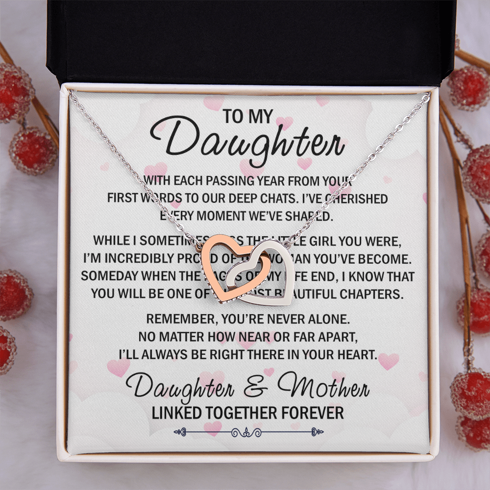 Mom To My Daughter Interlock Heart Necklace - Luxury Family Matching Gift from Mother for Birthday, Christmas, or any Special Occasion