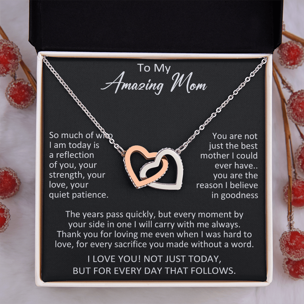 To My Mom Interlocking Hearts Necklace Gift from Daughter Son, Meaningful Birthday Jewelry for Mother, Mama