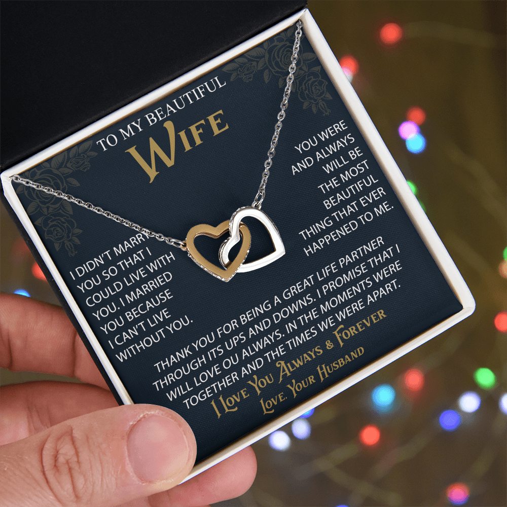To My Wife Interlocking Hearts Necklace from Husband, Christmas Gifts For Women, Anniversary Gift For Wife, Soulmate
