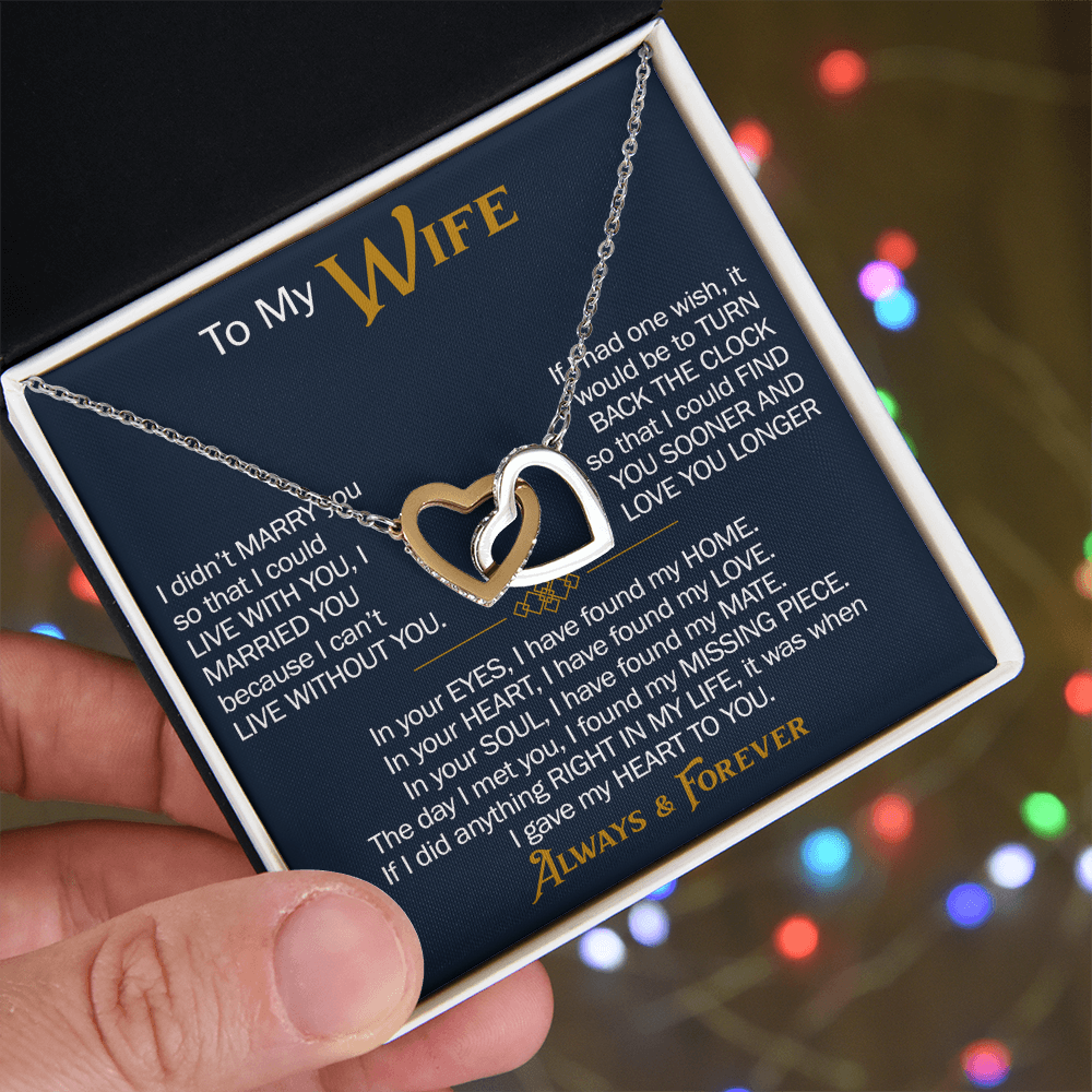 To My Wife Interlocking Hearts Necklace Gift From Husband, Meaningful Jewelry for Soulmate, Partner, Bride