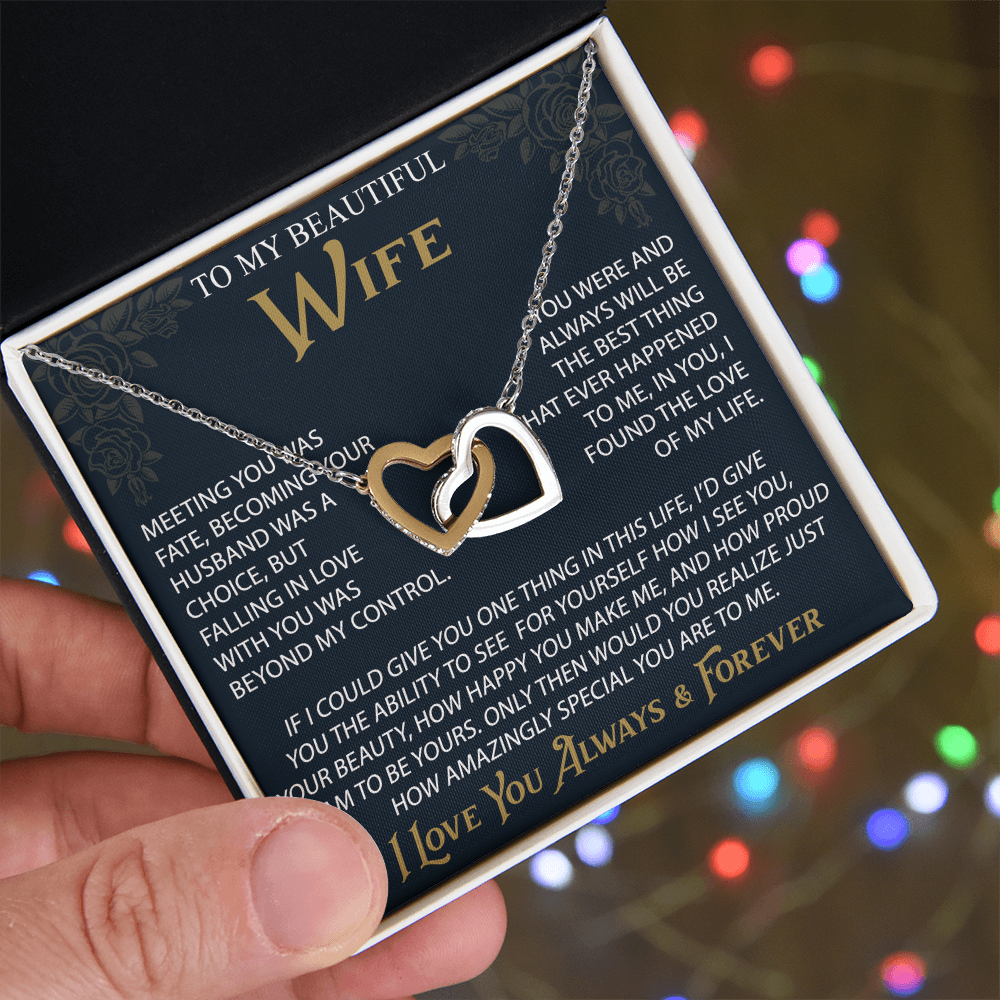 To My Wife Interlocking Hearts Necklace, Christmas Gifts For Women, Anniversary Gift For Wife
