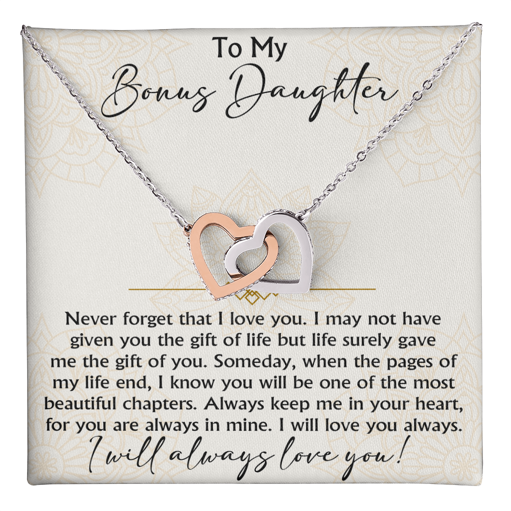To My Bonus Daughter Interlocking Hearts necklace - Birthday Xmas Gift from Bonus Mom Dad
