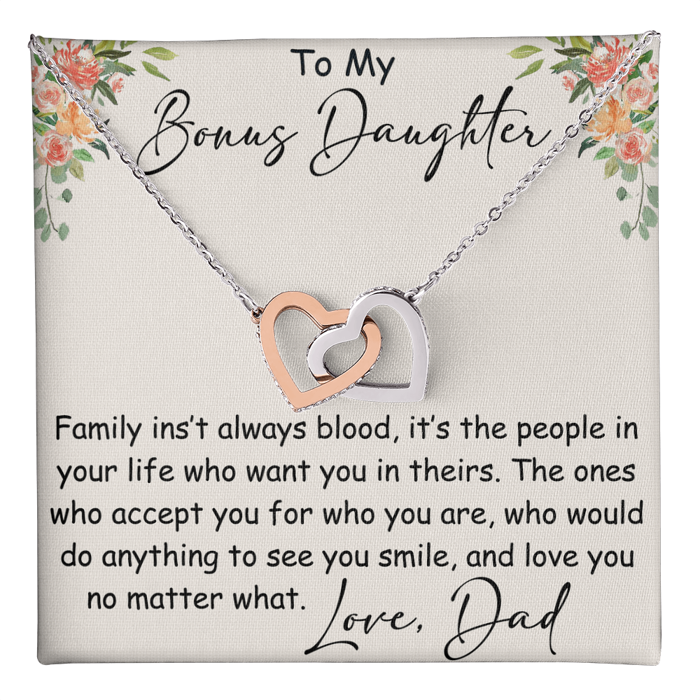 Interlocking Hearts Necklace – Meaningful Bonus Daughter Gift – Stepdad/Stepmom Family Bond Jewelry