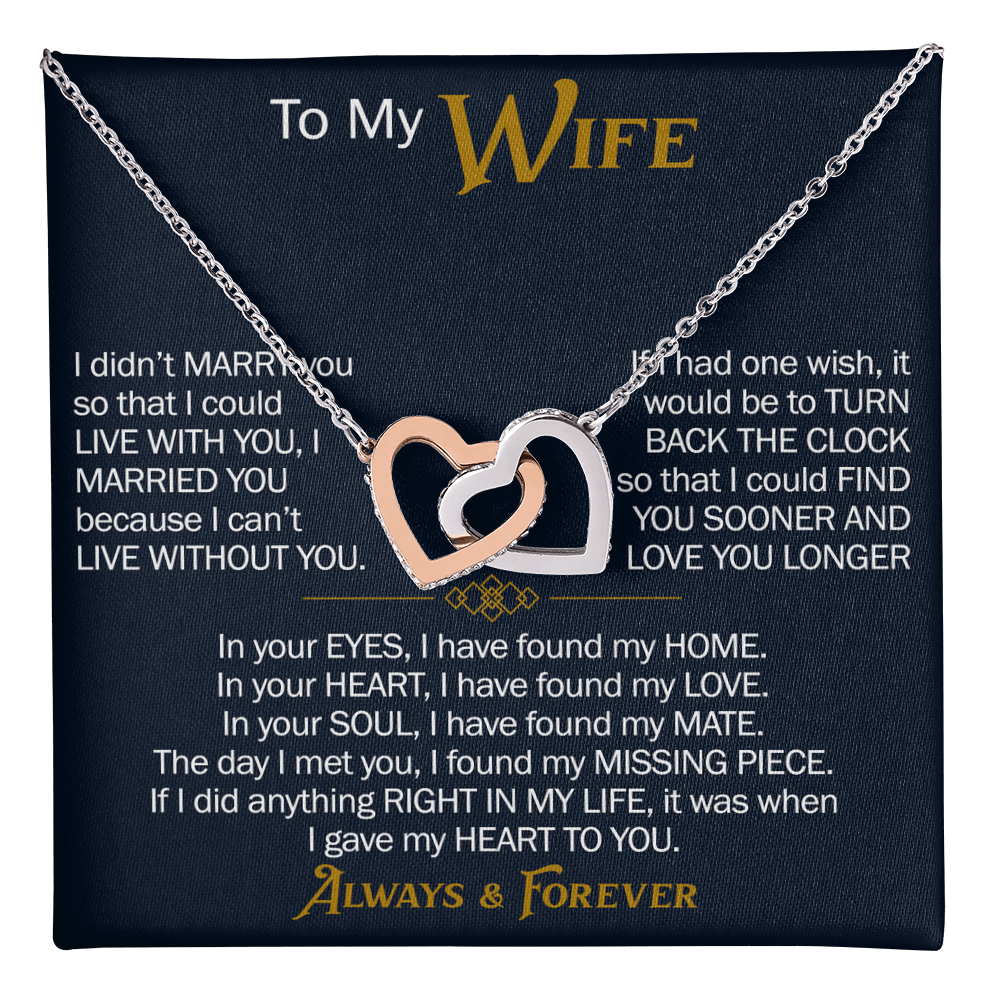 To My Wife Interlocking Hearts Necklace Gift From Husband, Meaningful Jewelry for Soulmate, Partner, Bride