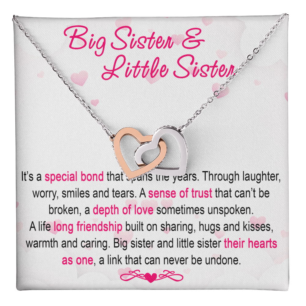 To My Sis Necklace – Interlock Heart Pendant with Message Card and Gift Box, Meaningful Jewelry Gift for Birthday, Christmas or Graduation