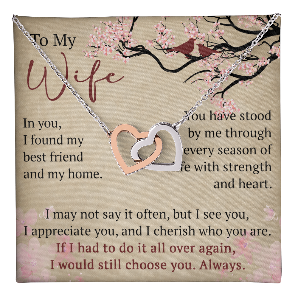 To My Wife Interlock Hearts Necklace Gift From Husband, Meaningful Jewelry for Soulmate, Partner, Bride - Birthday, Wedding Anniversary Present