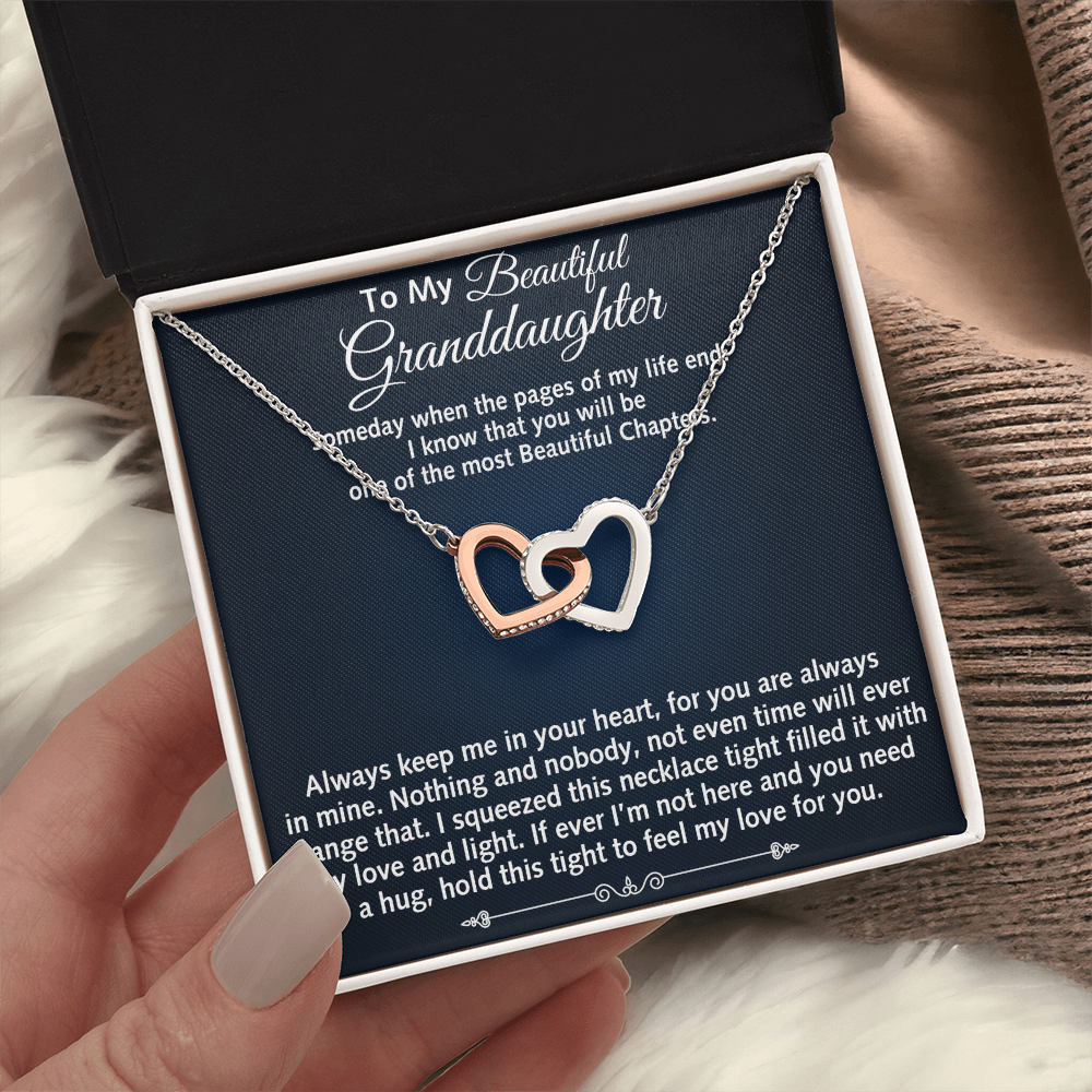 To My Beautiful Granddaughter Birthday Gift Interlock Joined Heart Necklace Gift (134304733391)