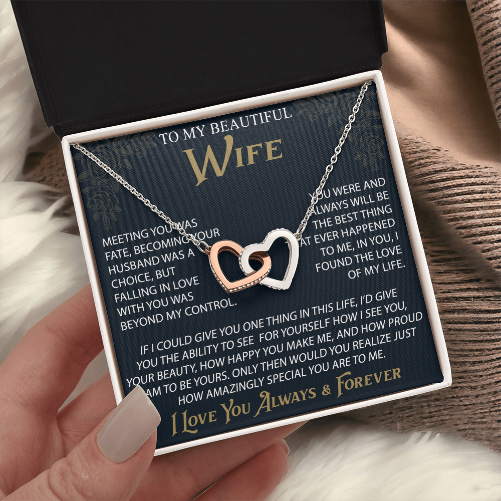To My Wife Interlocking Hearts Necklace, Christmas Gifts For Women, Anniversary Gift For Wife