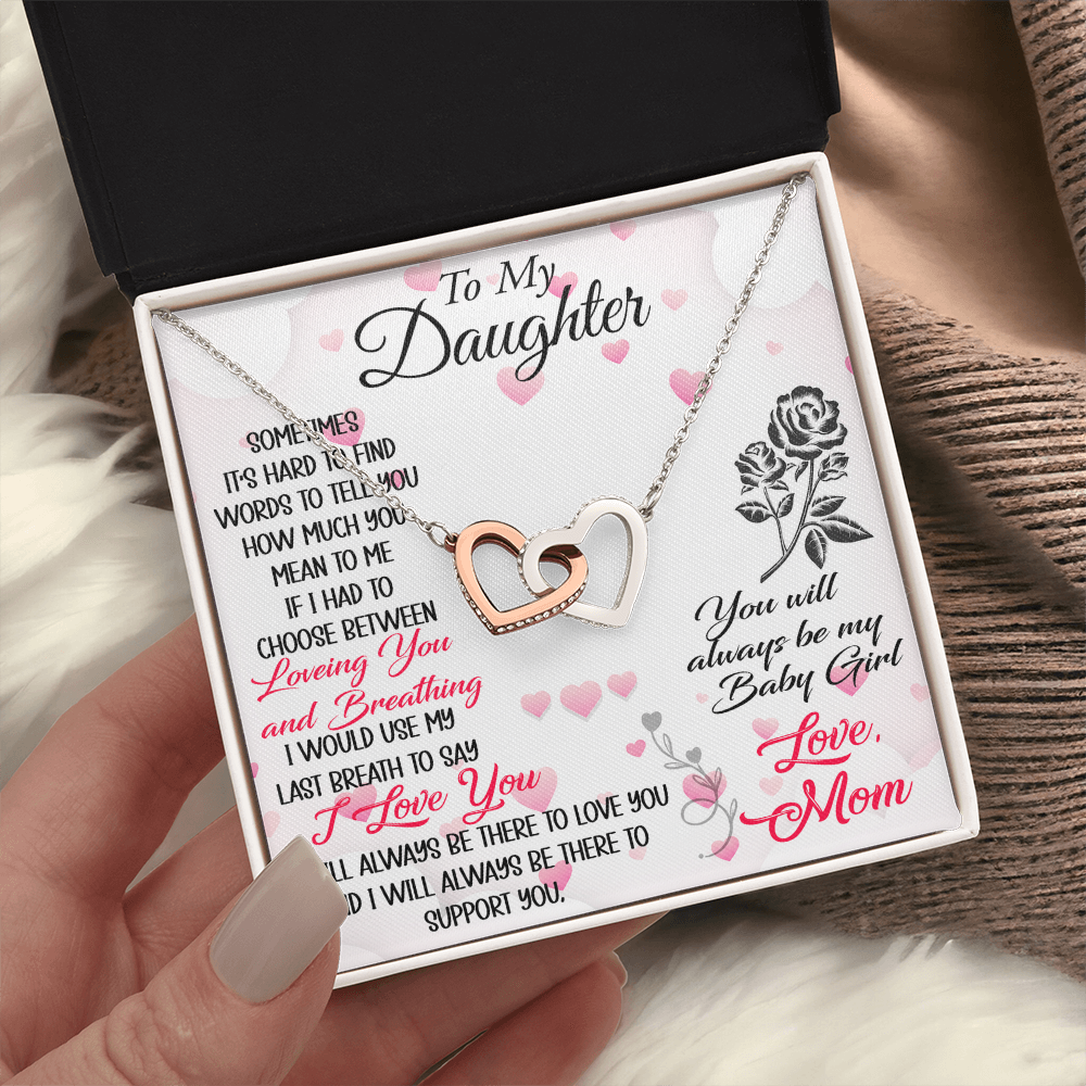 To My Daughter Interlock Heart Necklace - Luxury Family Matching Gift from Dad, Father for Birthday, Christmas, or any Special Occasion
