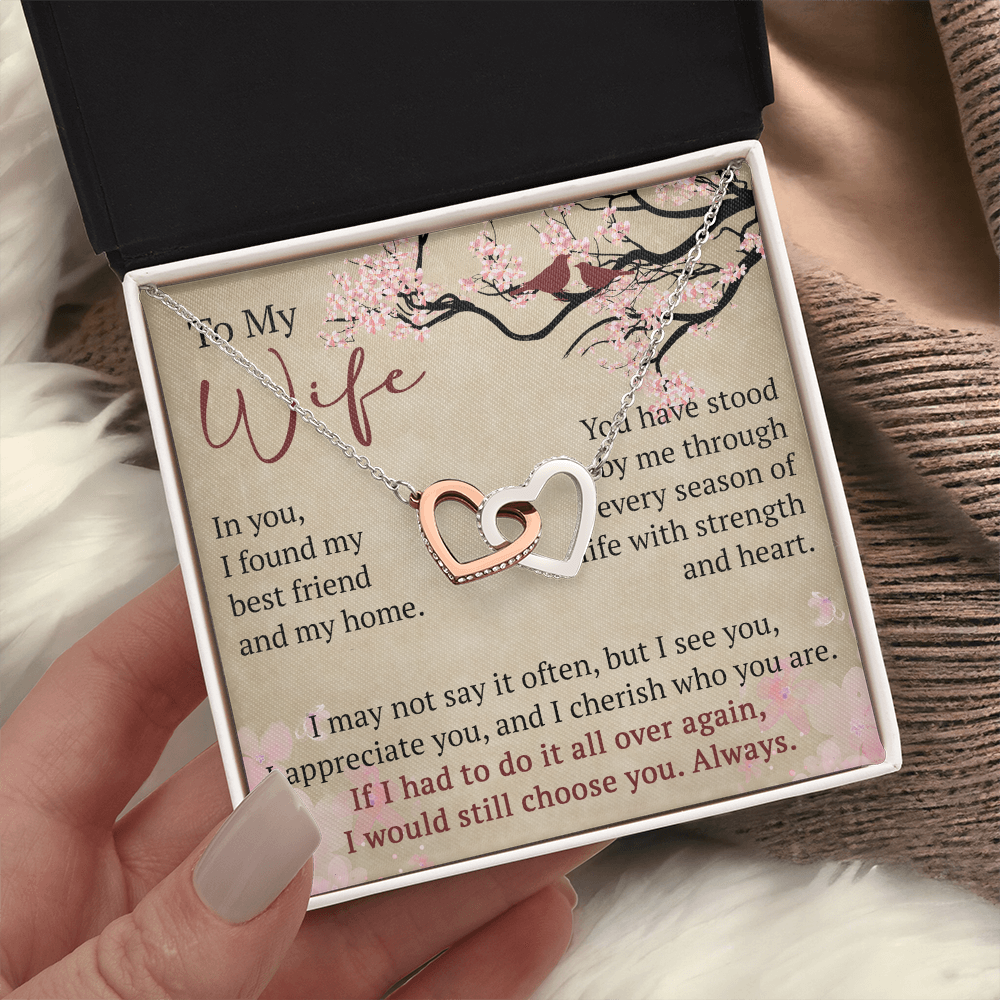 To My Wife Interlock Hearts Necklace Gift From Husband, Meaningful Jewelry for Soulmate, Partner, Bride - Birthday, Wedding Anniversary Present