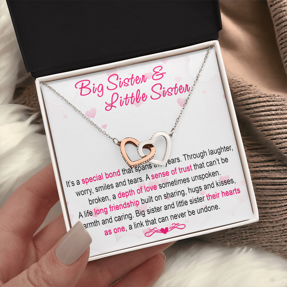 To My Sis Necklace – Interlock Heart Pendant with Message Card and Gift Box, Meaningful Jewelry Gift for Birthday, Christmas or Graduation