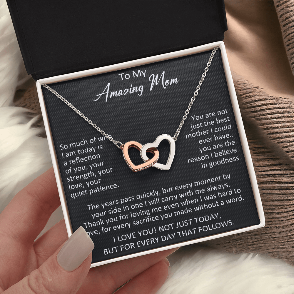 To My Amazing Mom Interlocking Heart Necklace - Meaningful Birthday Gift for Mother from Daughter, Son