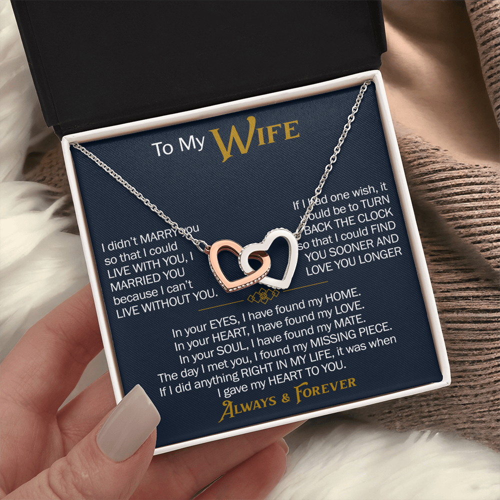 To My Wife Interlocking Hearts Necklace Gift From Husband, Meaningful Jewelry for Soulmate, Partner, Bride
