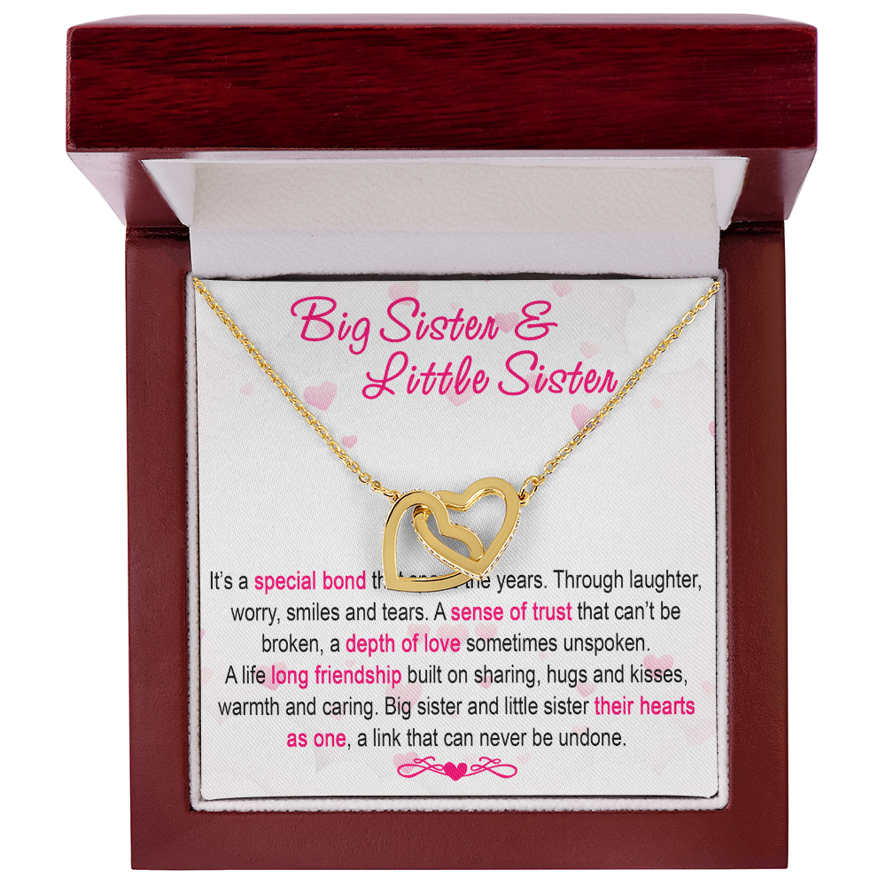 To My Sis Necklace – Interlock Heart Pendant with Message Card and Gift Box, Meaningful Jewelry Gift for Birthday, Christmas or Graduation