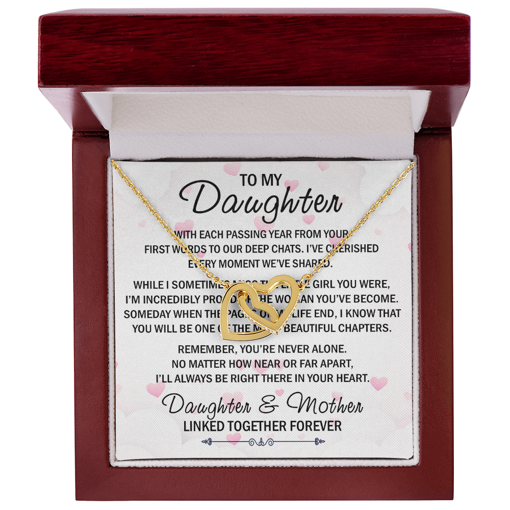 Mom To My Daughter Interlock Heart Necklace - Luxury Family Matching Gift from Mother for Birthday, Christmas, or any Special Occasion