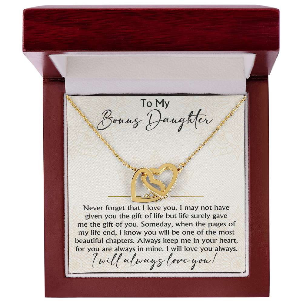 To My Bonus Daughter Interlocking Hearts necklace - Birthday Xmas Gift from Bonus Mom Dad