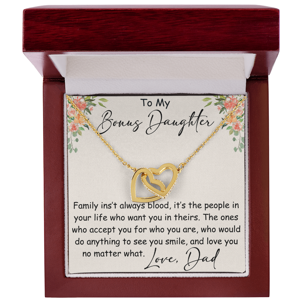 Interlocking Hearts Necklace – Meaningful Bonus Daughter Gift – Stepdad/Stepmom Family Bond Jewelry