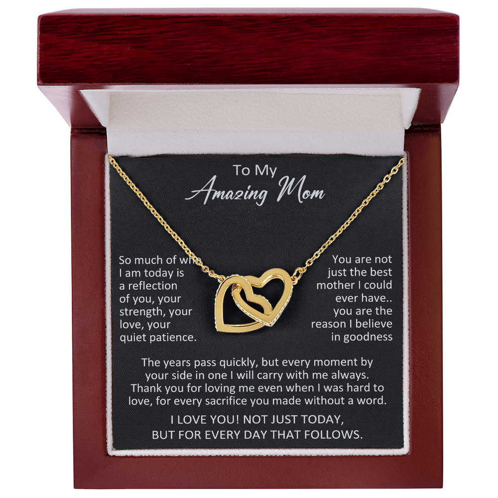 To My Amazing Mom Interlocking Heart Necklace - Meaningful Birthday Gift for Mother from Daughter, Son