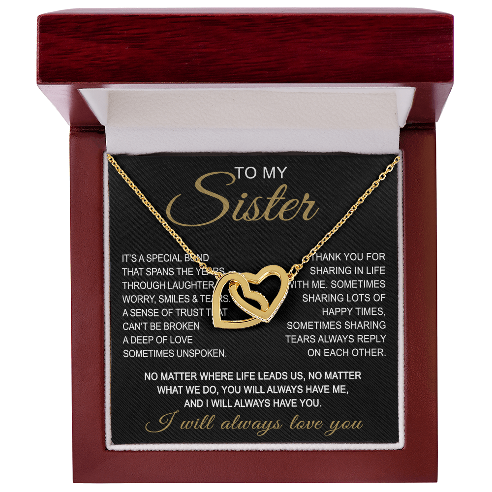 To My Sister Interlocking Hearts Necklace - Long Distant Sister Gift for Birthday, Wedding, Christmas, or any Special Occasion.