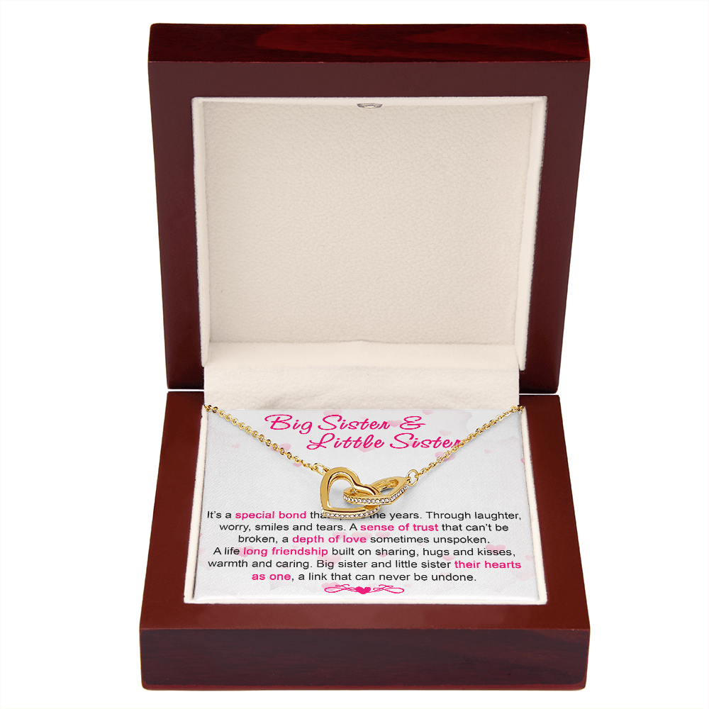 To My Sis Necklace – Interlock Heart Pendant with Message Card and Gift Box, Meaningful Jewelry Gift for Birthday, Christmas or Graduation