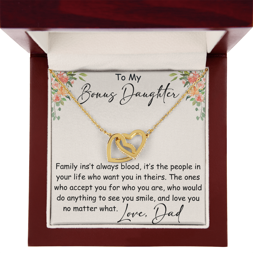 Interlocking Hearts Necklace – Meaningful Bonus Daughter Gift – Stepdad/Stepmom Family Bond Jewelry