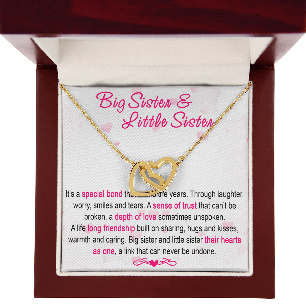 To My Sis Necklace – Interlock Heart Pendant with Message Card and Gift Box, Meaningful Jewelry Gift for Birthday, Christmas or Graduation