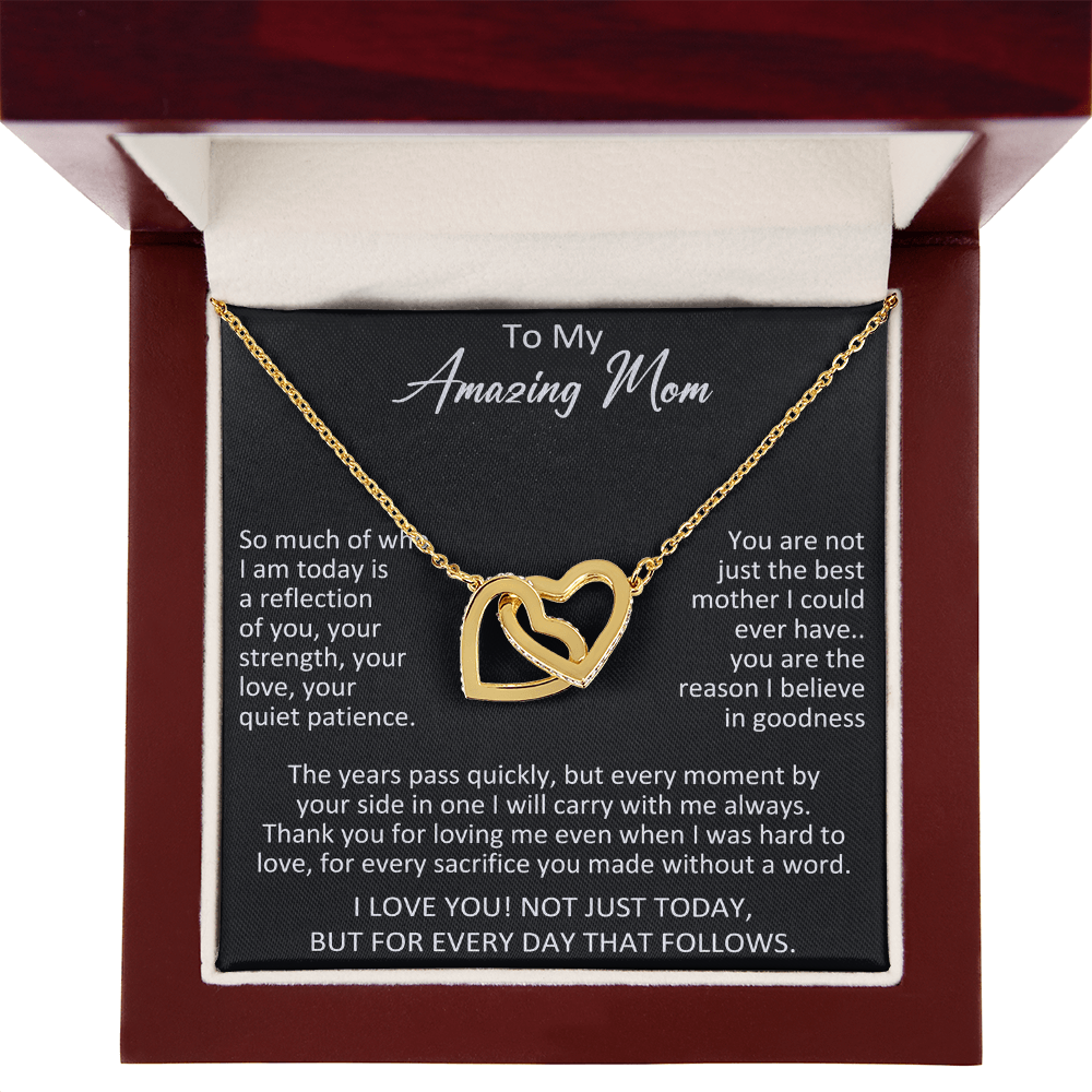 To My Amazing Mom Interlocking Heart Necklace - Meaningful Birthday Gift for Mother from Daughter, Son