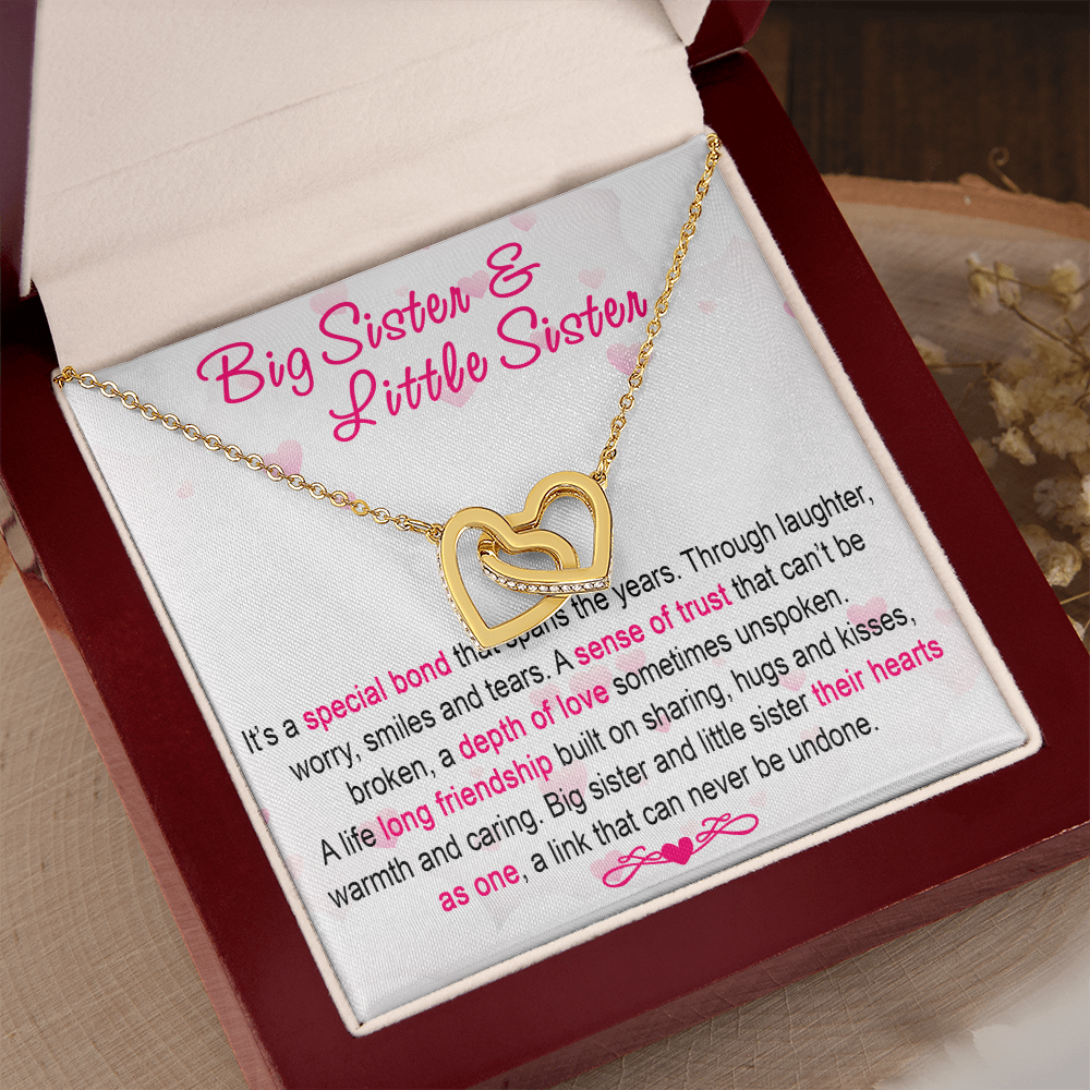 To My Sis Necklace – Interlock Heart Pendant with Message Card and Gift Box, Meaningful Jewelry Gift for Birthday, Christmas or Graduation