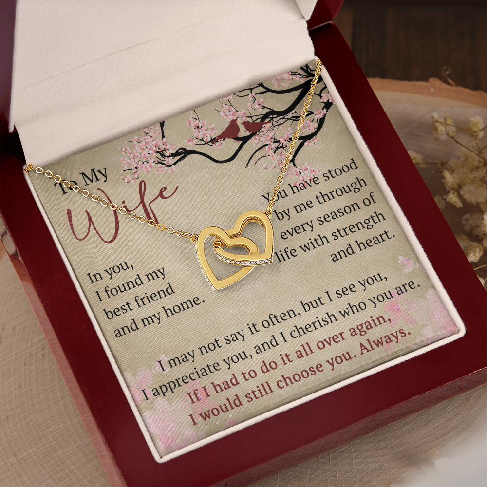 To My Wife Interlock Hearts Necklace Gift From Husband, Meaningful Jewelry for Soulmate, Partner, Bride - Birthday, Wedding Anniversary Present