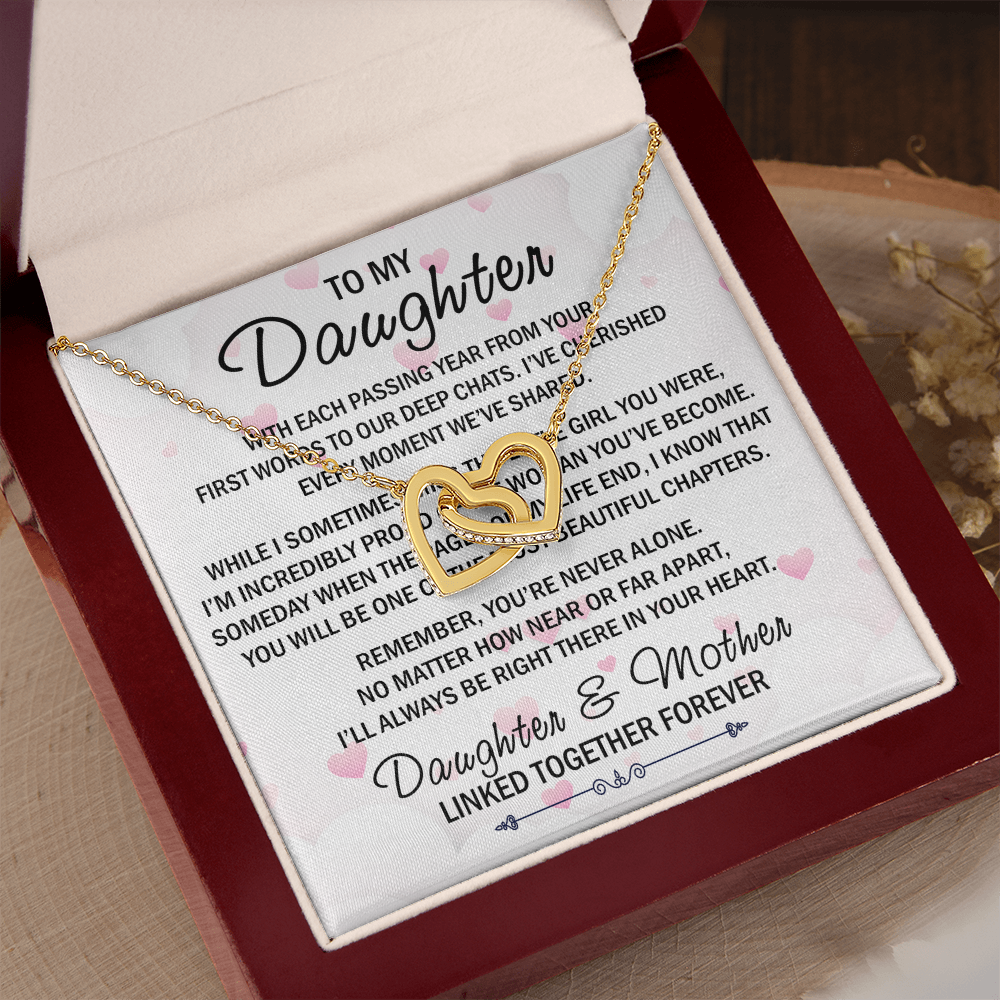 Mom To My Daughter Interlock Heart Necklace - Luxury Family Matching Gift from Mother for Birthday, Christmas, or any Special Occasion