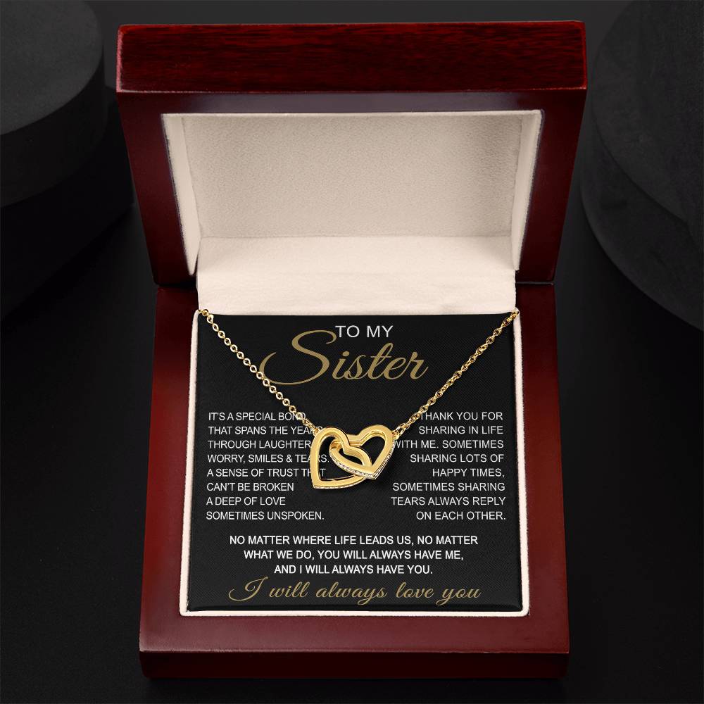 To My Sister Interlocking Hearts Necklace - Long Distant Sister Gift for Birthday, Wedding, Christmas, or any Special Occasion.
