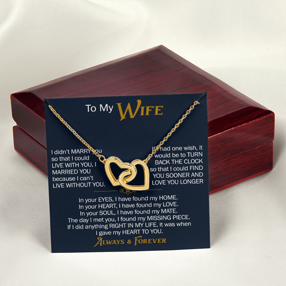 To My Wife Interlocking Hearts Necklace Gift From Husband, Meaningful Jewelry for Soulmate, Partner, Bride