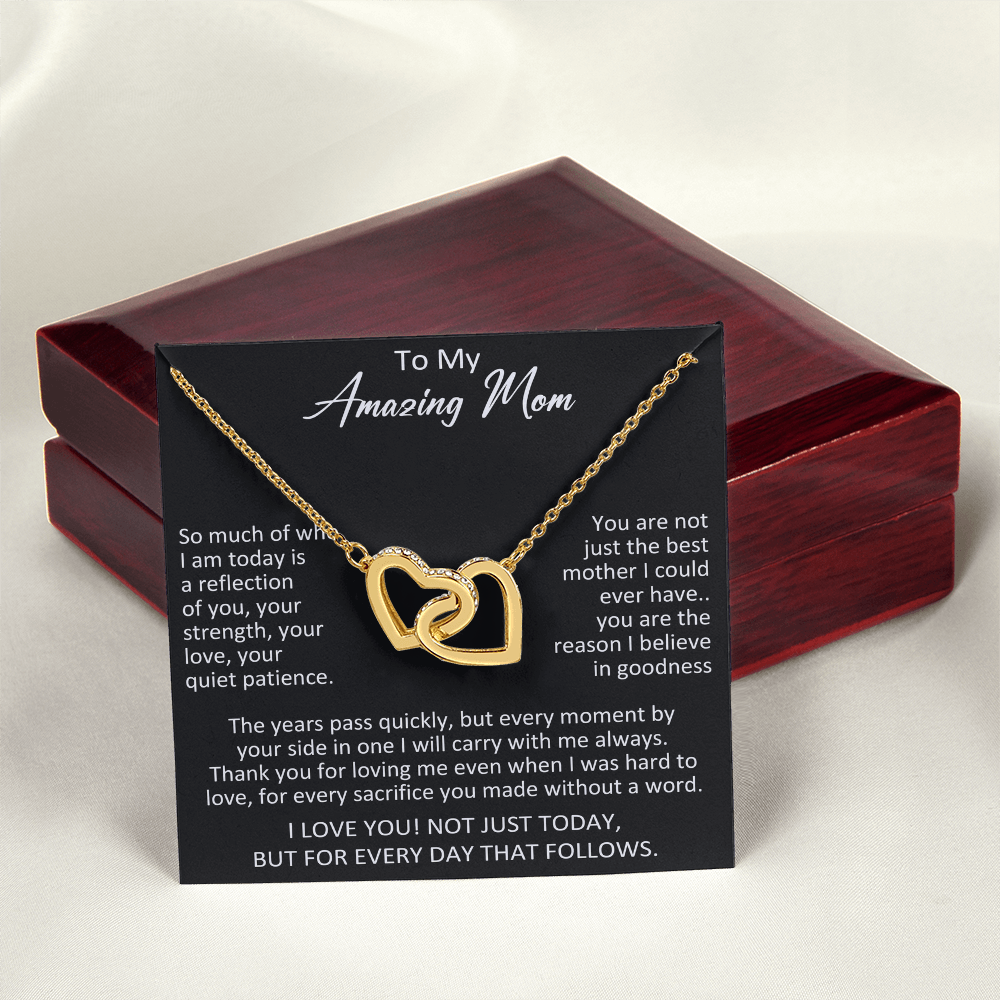 To My Mom Interlocking Hearts Necklace Gift from Daughter Son, Meaningful Birthday Jewelry for Mother, Mama