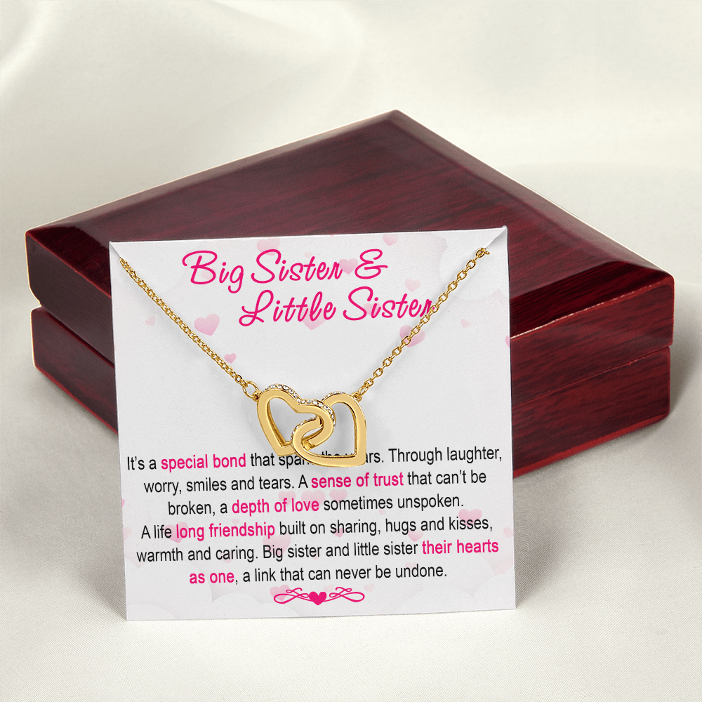 To My Sis Necklace – Interlock Heart Pendant with Message Card and Gift Box, Meaningful Jewelry Gift for Birthday, Christmas or Graduation