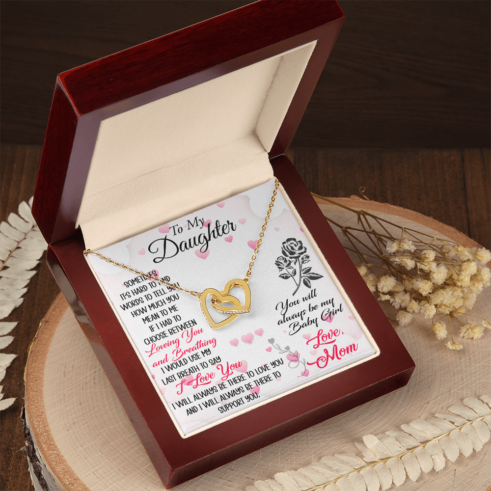 To My Daughter Interlock Heart Necklace - Luxury Family Matching Gift from Dad, Father for Birthday, Christmas, or any Special Occasion