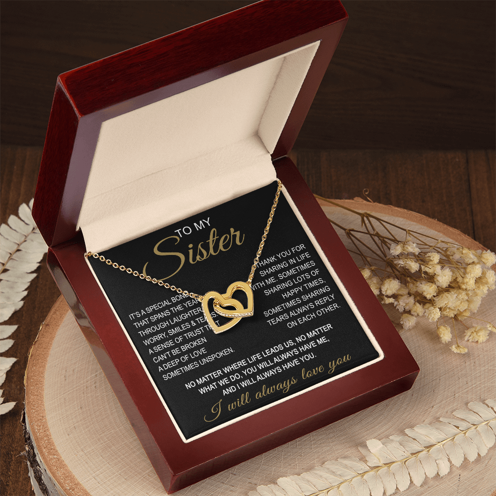 To My Sister Interlocking Hearts Necklace - Long Distant Sister Gift for Birthday, Wedding, Christmas, or any Special Occasion.