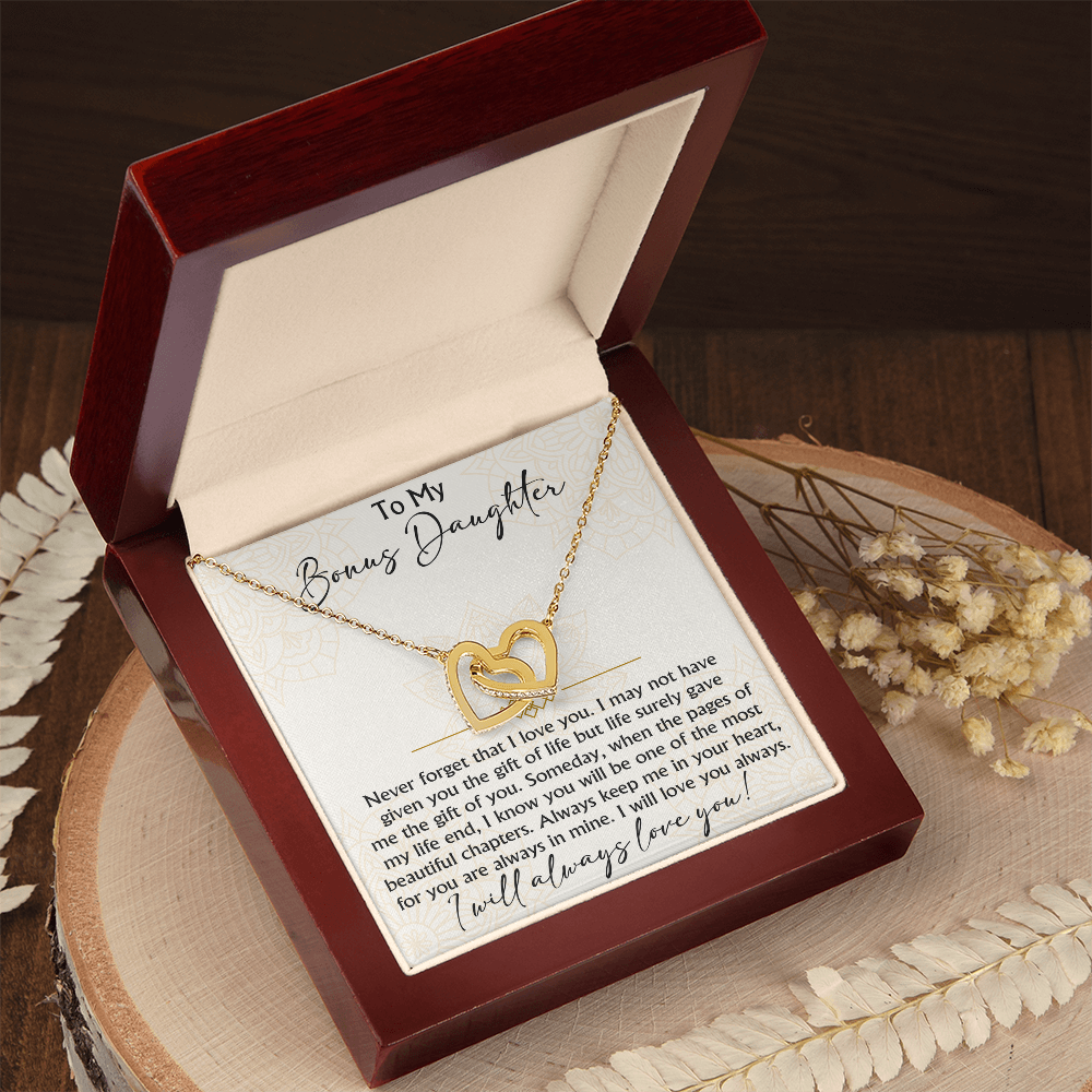 To My Bonus Daughter Interlocking Hearts necklace - Birthday Xmas Gift from Bonus Mom Dad