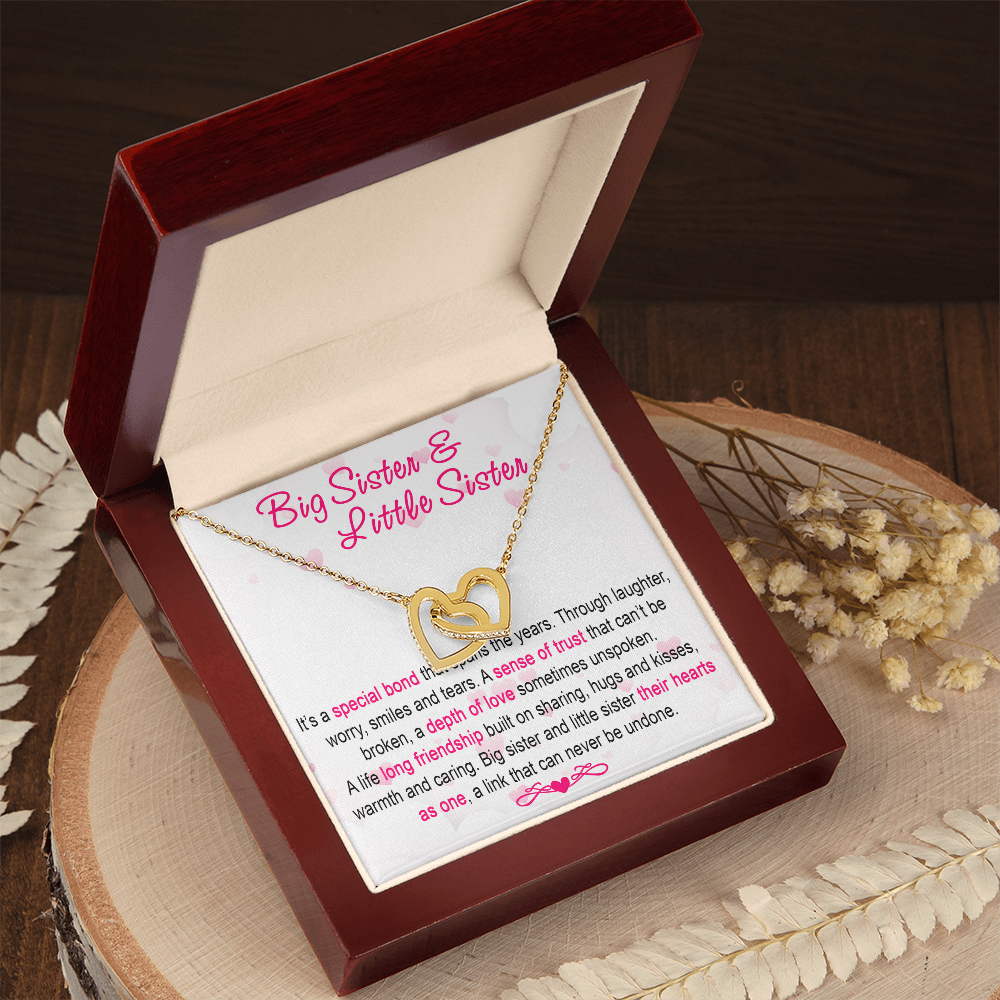 To My Sis Necklace – Interlock Heart Pendant with Message Card and Gift Box, Meaningful Jewelry Gift for Birthday, Christmas or Graduation