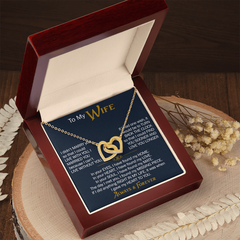 To My Wife Interlocking Hearts Necklace Gift From Husband, Meaningful Jewelry for Soulmate, Partner, Bride