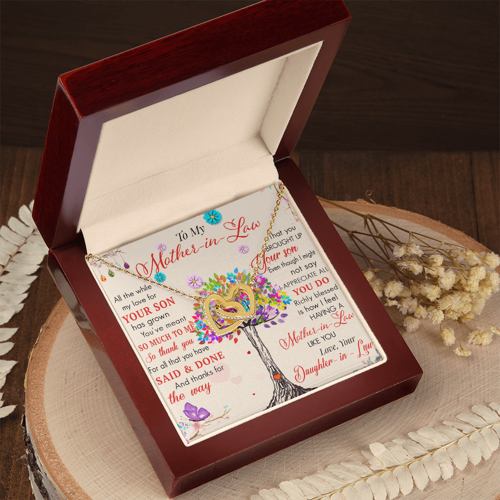To My Mother in Law Interlock Heart Necklace - Luxury Family Matching Gift from Daughter in Law for Birthday, Christmas, or any Special Occasion
